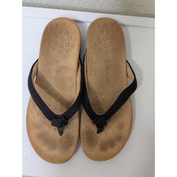 Vionic Mattie Supportive Slip Resistant Flip Flops Black Tan Womens Size 9.5 - Picture 2 of 8
